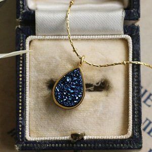 NEW 18K Gold Plated Blue Drusy Teardrop Necklace